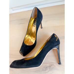 Rene' Caovilla Suede Pumps Black Womens Size 38.5/ 8US Square Toe Patent Sexy